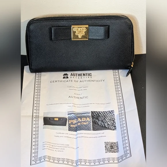 PRADA Authentic Genuine Saffiano Leather Ribbon Long Black Gold Hardware Wallet - Picture 15 of 15